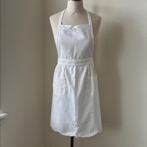 Battenburg White Lace Cotton Long Waist Tie Apron Cottagecore Mui Mui
